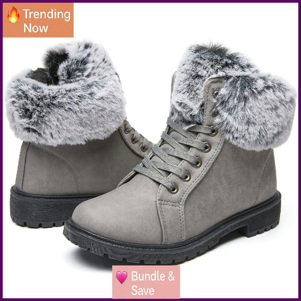Women's Winter Ankle Boots Fur Lined Anti-Slip Rubber Sole Snow Boots